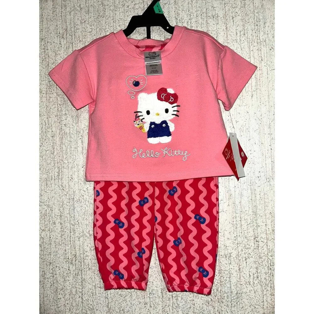NWT Hello Kitty Baby Girl Top & Pants Outfit 2pc Set 6/9 Months Pink Bamboo